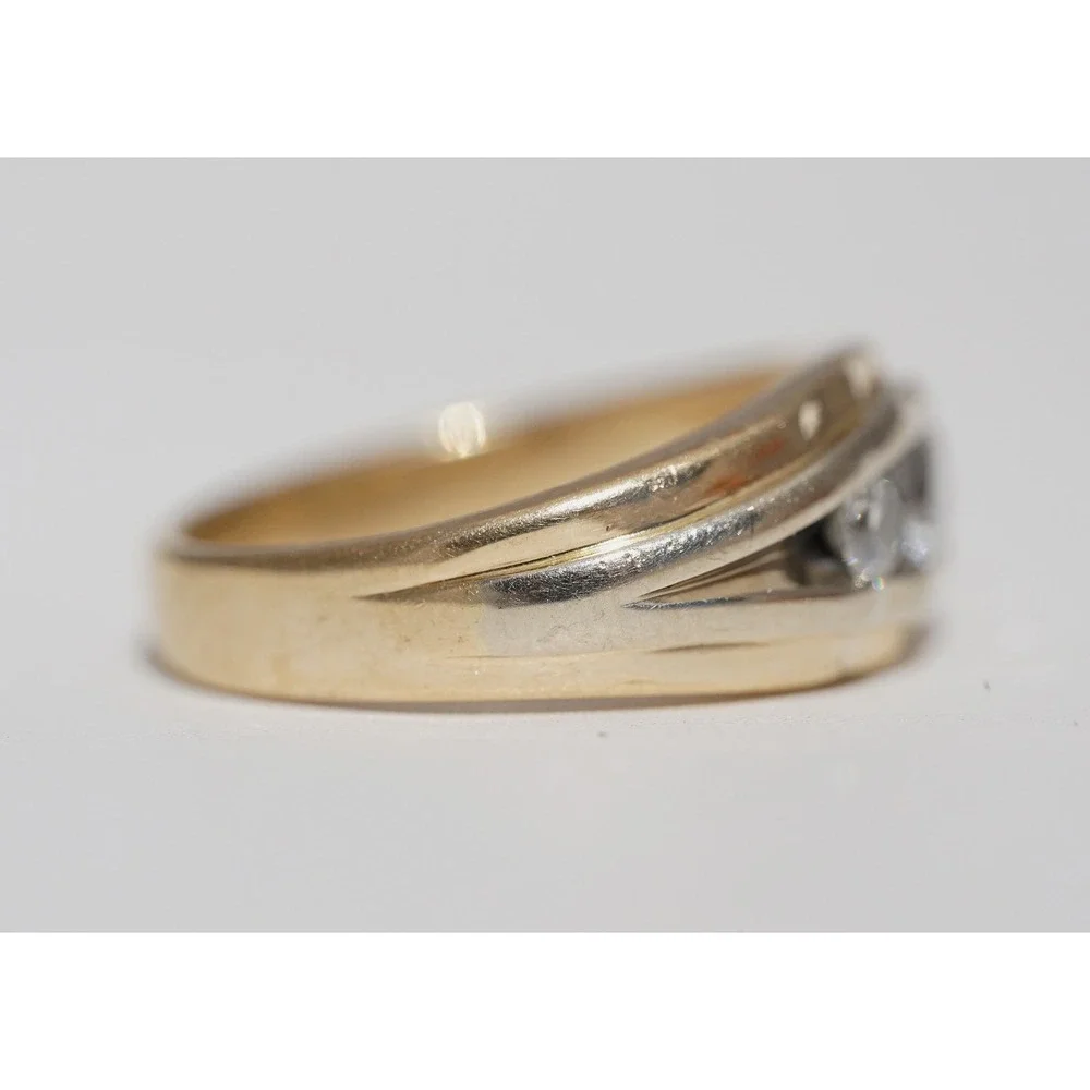 Men's Vintage 14k Solid Yellow Gold Channel Set Natural Diamond Ring Size 8 9.6g
